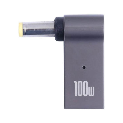 Portable 100W USB-C to DC 5.5mm Adapter for Laptop Charging - gray right-angle 100W DC plug for travel and remote work
