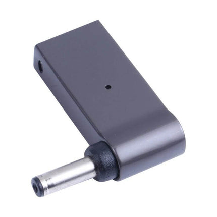 USB-C to DC Adapter for Charging Laptops and Portable Devices black L-shaped adapter with barrel DC plug for travel and portable charging