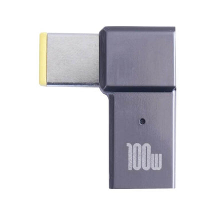 100W USB-C to Big Square Charging Adapter for Lenovo Computers, compact 90-degree gray adapter with 100W marking