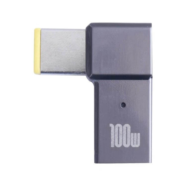 100W USB-C to Big Square Charging Adapter for Lenovo Computers, compact 90-degree gray adapter with 100W marking