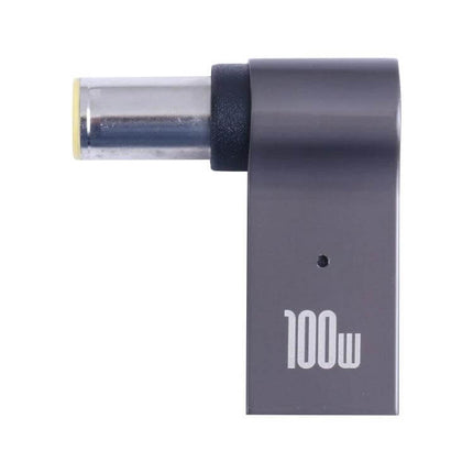 100W USB-C to DC Charging Adapter for Lenovo Laptops - gray right-angle connector showing 100W marking