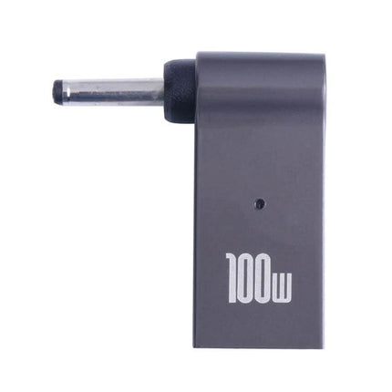 USB-C Female to DC Adapter for Laptop Charging Needs — compact 100W gray right-angle adapter for on-the-go power