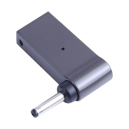 USB-C Female to DC Adapter for Laptop Charging Needs modern gray adapter connecting USB-C cable to laptop DC port for travel and on-the-go power