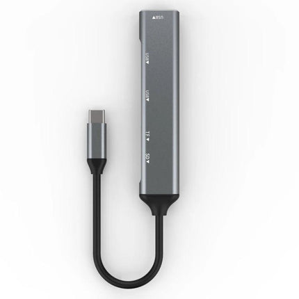 Compact USB-C Hub for Daily Device Connections on the Go slim gray aluminum hub with USB-C cable and multiple ports for mouse keyboard and drives