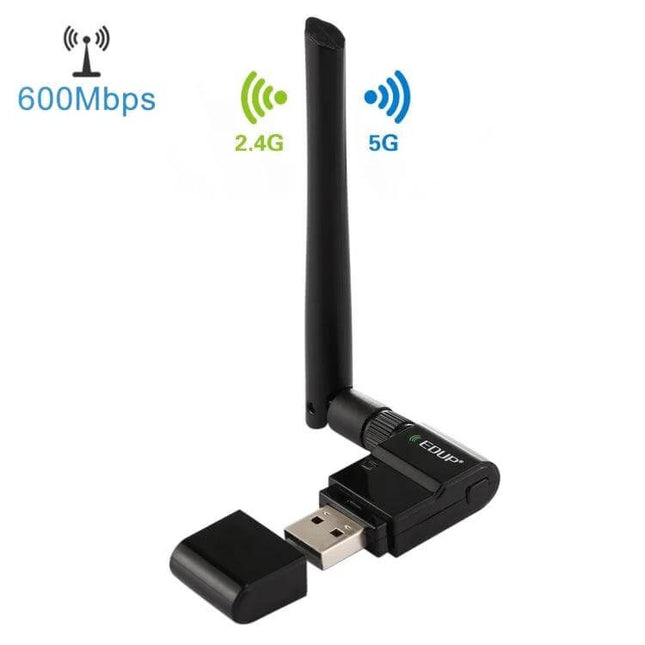 EDUP EP-AC1635 Wireless USB Adapter for Laptops and PCs black USB WiFi dongle with removable cap and 2.4G/5G antenna for improved home and office connectivity