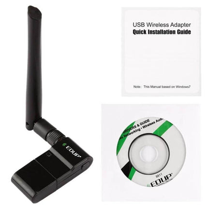 EDUP EP-AC1635 Wireless USB Adapter for Laptops and PCs black USB WiFi adapter with antenna, driver CD and quick installation guide