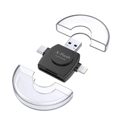 X-Flash Card Reader for Daily Photo and Video Storage - compact multi-port SD and TF card reader with USB-C, Lightning and USB-A connectors