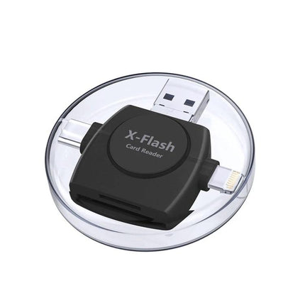 X-Flash Card Reader for Daily Photo and Video Storage - compact multi-port SD/TF card reader with USB, Lightning and USB-C for on-the-go photo and video storage