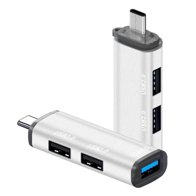 3-in-1 USB-C Hub Docking Station for Device Connections compact silver USB-C to three USB-A ports for laptops and travel