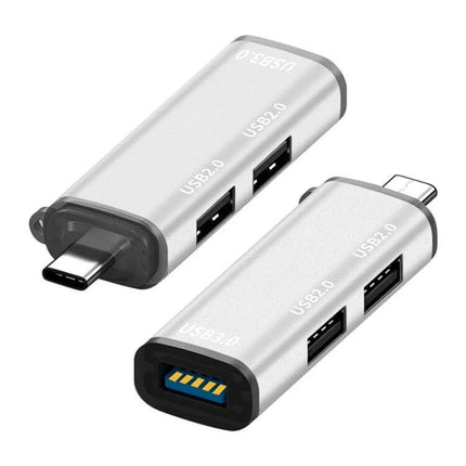 3-in-1 USB-C Hub Docking Station for Device Connections compact silver hub with three USB ports for laptop peripherals