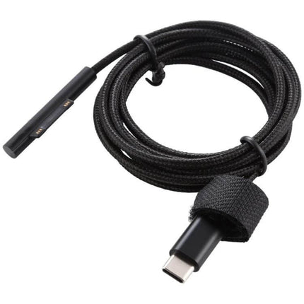 Nylon USB-C to 6-Pin Power Cable for Microsoft Surface Pro, 1.5m Length - black braided charging cable with magnetic 6-pin connector and USB-C plug