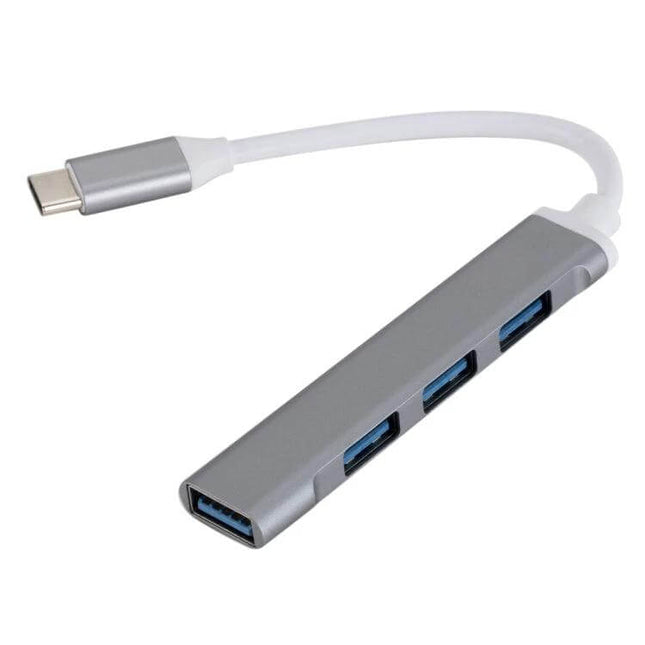 USB-C Multi-Function Hub for Daily Device Connections - slim aluminum hub with USB-C cable and three USB ports for travel and home office