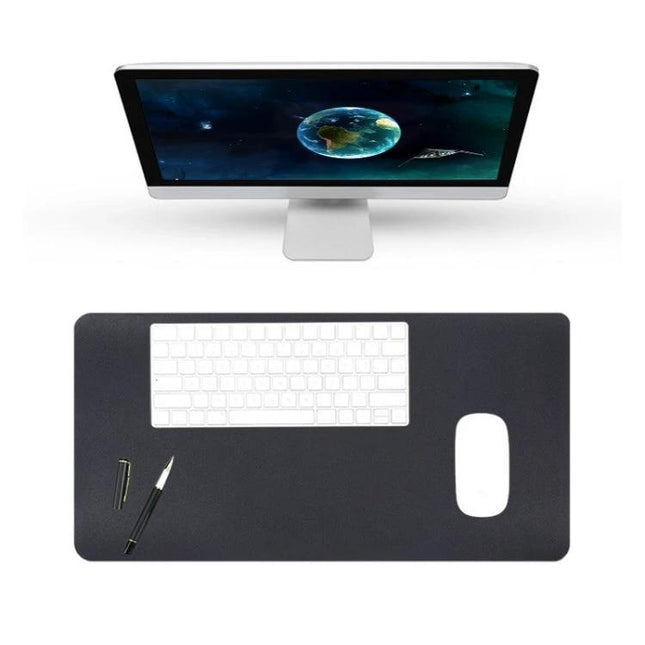 BUBM Large 60x30cm PU Leather Non-Slip Mouse Pad for Office — black desk mat under monitor with keyboard, mouse area and pens, portable with straps