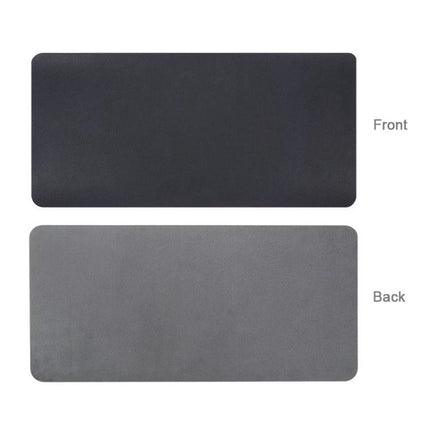 BUBM Large 60x30cm PU Leather Non-Slip Mouse Pad for Office showing front black PU leather surface and gray non-slip back with transport straps