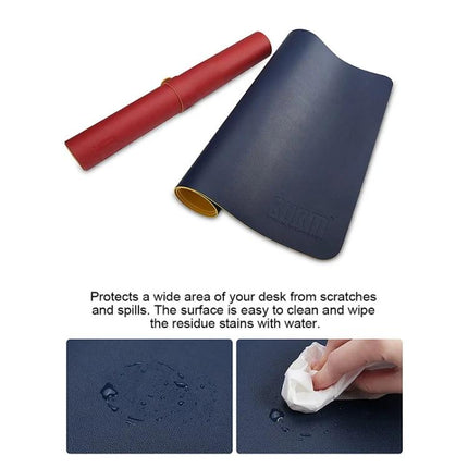 BUBM Large 60x30cm PU Leather Non-Slip Mouse Pad for Office - navy blue rollable water-resistant desk mat with straps