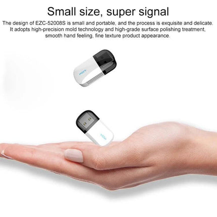 EZCast Dual Band Wireless Adapter for WiFi and Bluetooth Connectivity small USB adapter shown in hand, dual-band WiFi and Bluetooth dongle