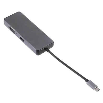 Multi-Functional 8-in-1 USB-C Hub Adapter for Daily Connections showing slim grey hub with multiple ports and attached USB-C cable