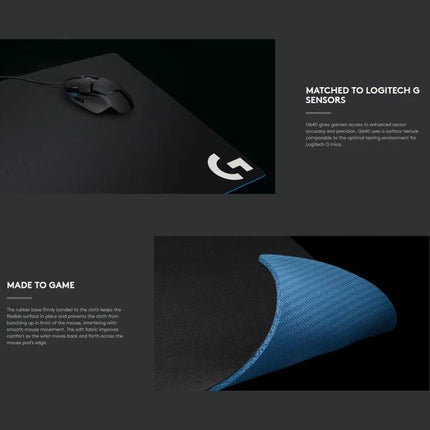 Logitech G640 Cloth Soft Gaming Mouse Pad in 46 x 40 cm Size - black cloth pad with Logitech G logo, textured surface for precise tracking