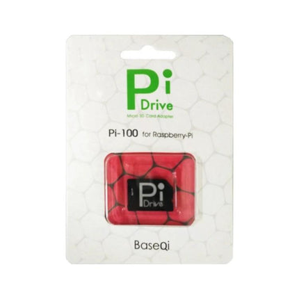 BASEQI Protective Hidden TF Card Case for Raspberry Pi in retail packaging showing Pi Drive microSD adapter