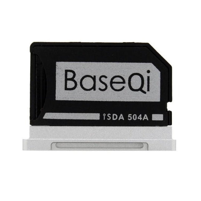 BASEQI Hidden SD Card Case for 15-Inch MacBook Pro Retina compact Micro SD/TF holder showing BaseQi branding and metal adapter