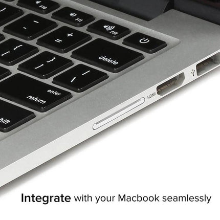 BASEQI Hidden SD Card Case for 15-Inch MacBook Pro Retina installed in silver MacBook Pro side slot, holding Micro SD/TF cards up to 512GB