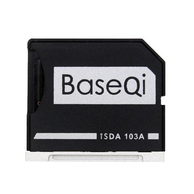 BASEQI Hidden Aluminum Alloy SD Card Case for MacBook Pro - compact black micro SD card adapter for up to 512GB storage expansion