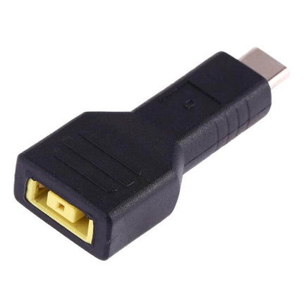 USB to Type-C Adapter for Lenovo ThinkPad and ThinkBook Devices - black adapter connecting square Lenovo port to USB-C for charging and data