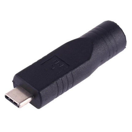 Compact 5.5 x 2.5mm Female to USB-C Male Adapter for Devices - black compact adapter for powering notebooks and older electronics