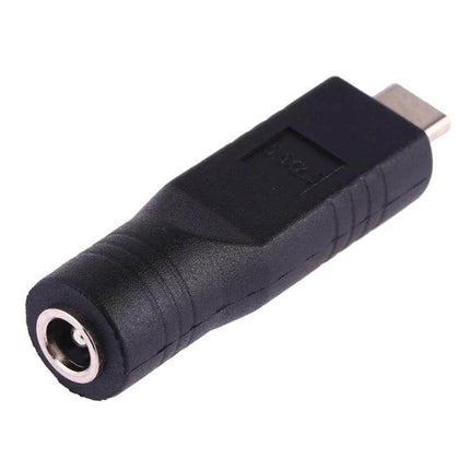 Compact 5.5 x 2.5mm Female to USB-C Male Adapter for Devices - black compact adapter for powering notebooks and electronics