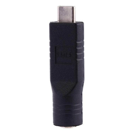 Compact 5.5 x 2.5mm Female to USB-C Male Adapter for Devices – black compact adapter for powering notebooks and electronics