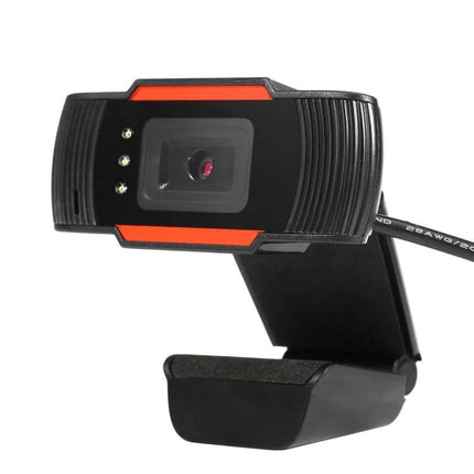Versatile Orange Webcam with Integrated Microphone for Daily Video Calls showing adjustable mount, LED low-light assist, and USB cable