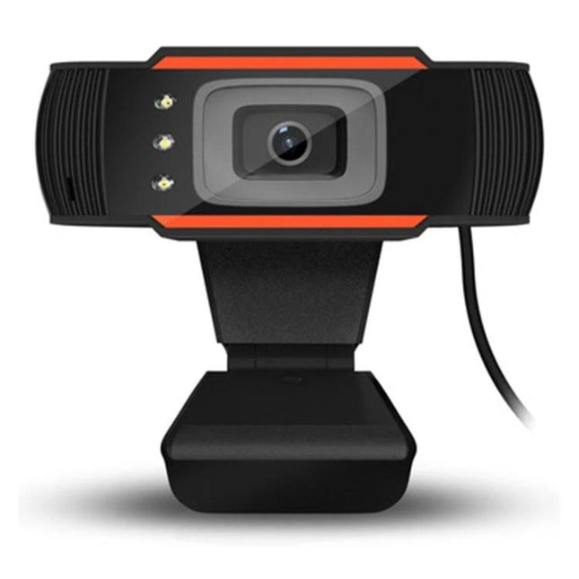 Versatile Orange Webcam with Integrated Microphone for Daily Video Calls, high-definition orange webcam with adjustable angle, low-light LEDs and clip mount