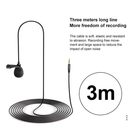Awei Lavalier Microphone for Everyday Wear and Recording with 3m cable, 3.5mm jack clip-on mic for social videos, interviews and online meetings