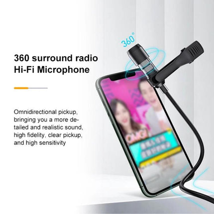 Awei Lavalier Microphone for Everyday Wear and Recording clipped to smartphone with 360° omnidirectional pickup for clear social media recording