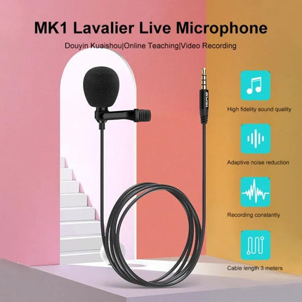 Awei Lavalier Microphone for Everyday Wear and Recording clipped on clothing with 3.5mm jack for social media recording and interviews
