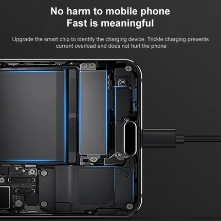 USB Cable for Daily Device Charging at Home or Work charging connected to smartphone showing internal components, tangle-free design