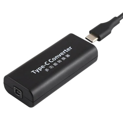 USB-C to DC Power Jack Adapter with 15cm Cable — black Type-C converter cable with 4.5x3.0mm DC jack, supports up to 45W for laptops and DIY devices