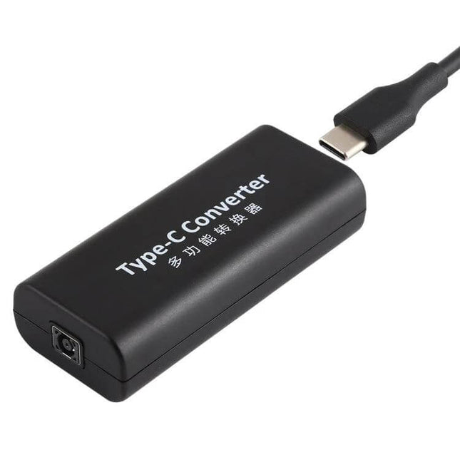 USB-C to DC Power Jack Adapter with 15cm Cable — black Type-C converter cable with 4.5x3.0mm DC jack, supports up to 45W for laptops and DIY devices