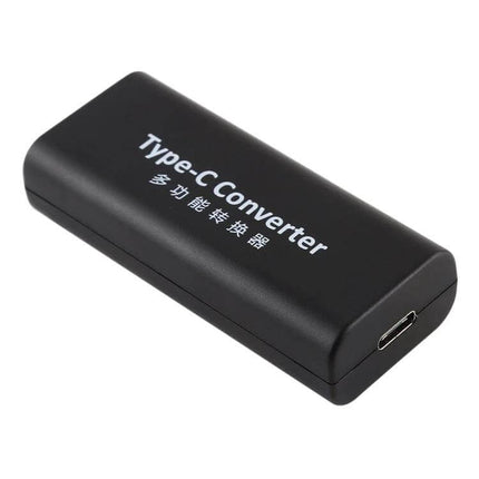 USB-C to DC Power Jack Adapter with 15cm Cable shown as a black Type-C converter box with USB-C input and 4.5x3.0mm DC jack cable