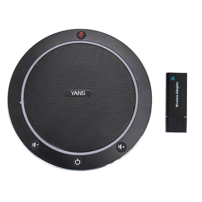 YANS Wireless Omnidirectional Microphone for Video Conferences black round speakerphone with USB wireless adapter