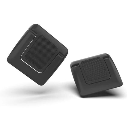 Foldable Mini Desktop Holder for Everyday Use, 2-Pack shown as two compact black foldable phone stands organizing a desk and holding smartphones