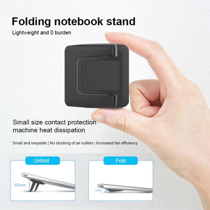 Foldable Mini Desktop Holder for Everyday Use, 2-Pack - compact foldable black phone and small tablet stand held between fingers for travel and home use