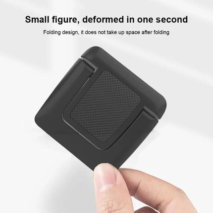 Foldable Mini Desktop Holder for Everyday Use, 2-Pack compact black foldable phone tablet stand held between fingers, space-saving design
