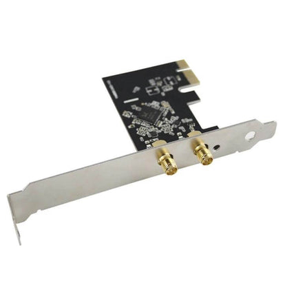 EDUP Dual-Band Wireless Adapter for Windows Computers installed PCIe card with dual external antenna connectors, ideal for streaming and gaming