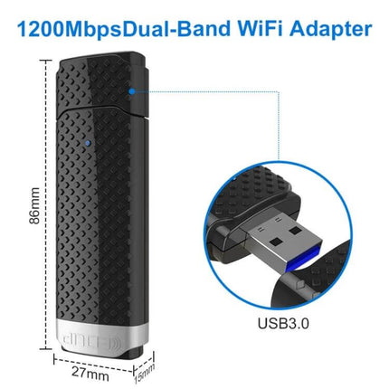 EDUP USB 3.0 WiFi Adapter for Windows and Mac Computers - black 1200Mbps dual-band USB3.0 plug-in WiFi adapter, compact 86x27x15mm