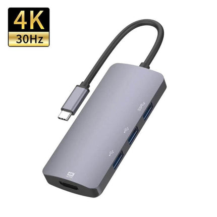 USB-C Multifunctional Hub for Everyday Device Connections in gray with HDMI 4K port and three USB-A ports