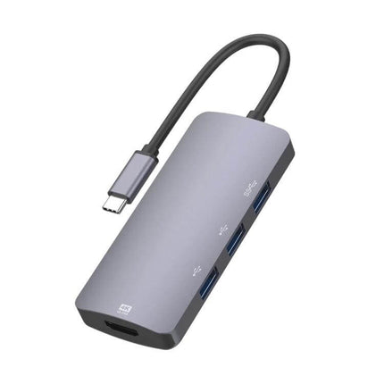 USB-C Multifunctional Hub for Everyday Device Connections showing HDMI and multiple USB ports in grey compact design