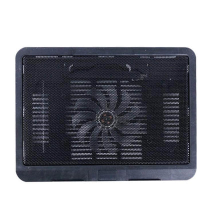 Ergonomic Portable Laptop Cooling Pad with Silent USB Fan showing large central fan and ergonomic tilt for gamers and remote workers