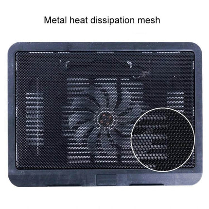Ergonomic Portable Laptop Cooling Pad with Silent USB Fan showing metal heat dissipation mesh and central silent fan