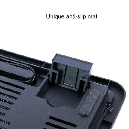 Ergonomic Portable Laptop Cooling Pad with Silent USB Fan showing anti-slip mat and adjustable tilt for ergonomic support